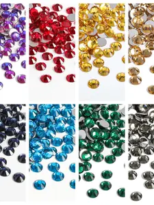 Flat-back crystal rhinestone round gemstones, used for nail art and craft glue fixation, Easy Fixation, vibrant multi-color glass rhinestones, diameter 2.0-6.0mm, SS6-SS30 size, Varying Sizes / 1440/288 pieces per pack