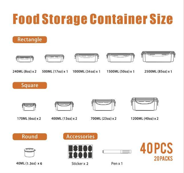 AISOON 50/40/24 PCS Food Storage Containers with Lids, Airtight, Leakproof, BPA-Free, Stackable Meal Prep Containers – Microwave, Freezer, Dishwasher & Oven Safe Kitchen Organization Utensils