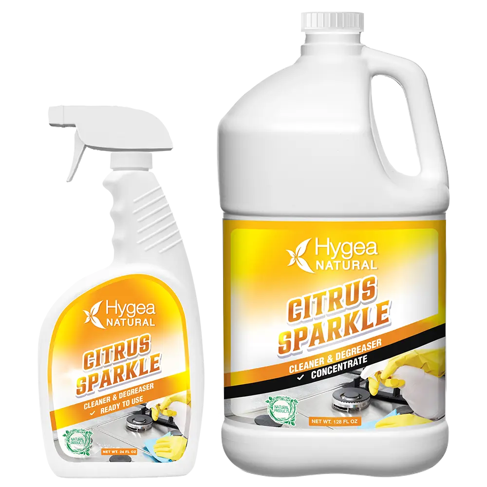 HYGEA NATURAL Citrus Sparkle Heavy Duty Degreaser Concentrated Kit 24 oz Spray & 128 oz Refill Natural Grease Cutters Eco-Friendly Household Cleaner