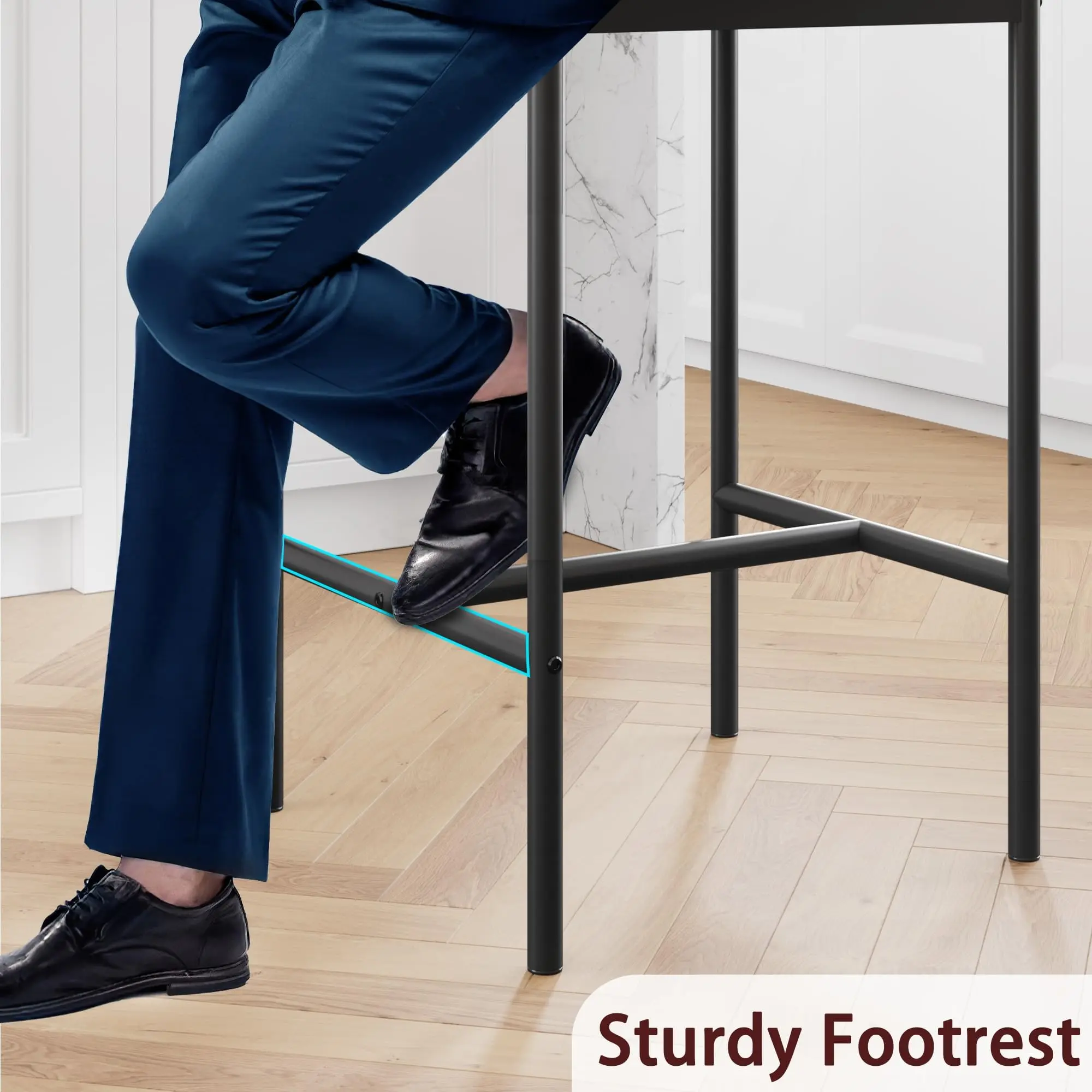 【GARVEE】Set of 4 Bar Stools, 25.5 Inches Upholstered with Footrest and Back Support, Rustic Gray Finish, Easy Assembly, Ideal for Kitchen, Counter, and Island Seating