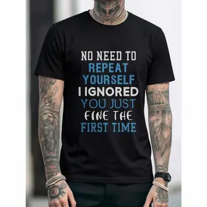 Men Slogan Graphic Tee Men's Breathable Cotton Crew Neck Tee