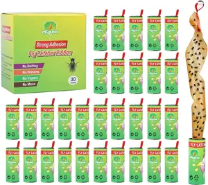30 Packs Fly Paper, Fly Strips，Fly Tapes, Fly Trap, Fly Catcher Ribbon,Fly Catcher Trap, Fly Ribbon, Fly Bait