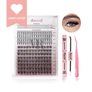 Seamless Natural Look Lash Extensions Set - Waterproof, Long-Lasting Wear, Includes Eyelashes for Makeup Use With Waterproof Clue & Remover Kit, DIY Lash Extension With Invisible Band, Makeup for Girls, Gifts for Her