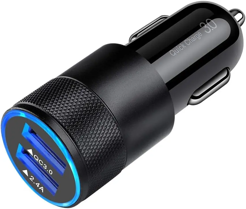 Car Cigarette Lighter Charger - 30W 5.4A 2-USB Port Fast Charging Adapter, Lightweight Flush Plug with LED Light, Car Use for iPhone 16/XR, Samsung Note 7, LG Devices, DC 12V~24V Vehicles