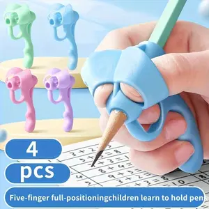 4pcs Grip Pen Corrector Set, Soft Rubber Writing Posture Grip Pen, Handwriting Aid Correction Tool, Writing Corrector, Study Tool