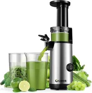 GDOR Compact Masticating Juicer with 60NM DC Motor, Cold Press Juicer Machines for High Nutrient Fruits & Vegetables, Slow Juicer with Low Noise, 20 Oz Juice Cup, Easy to Clean with Brush, BPA-free,Silver Household Appliances smash handheld juicer machine