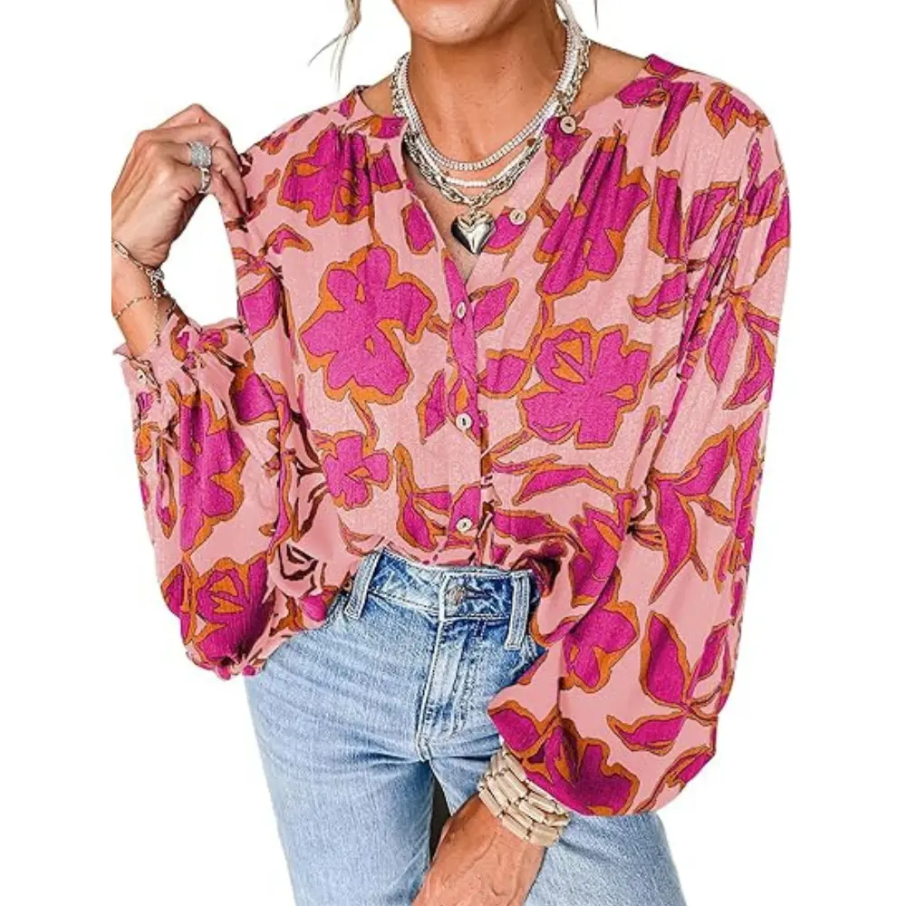 PRETTYGARDEN Women's Floral Button Down Blouse Fall Fashion Dressy Casual Long Sleeve Shirts Spring Top Boho Clothes
