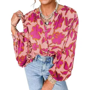PRETTYGARDEN Women's Floral Button Down Blouse Fall Fashion Dressy Casual Long Sleeve Shirts Spring Top Boho Clothes