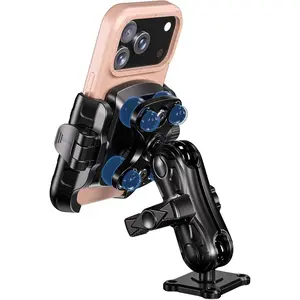 Anti-Vibration Phone Mount Holder with Vibration Dampener [No Block Camera] [1s Lock & Release] with  AMPS Square Base & Medium Arm for   UTV Boat, Fit 5.4''-7.2'' Smartphones