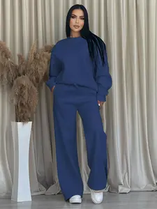 Women's Fleece-Lined Loose Fit Two-Piece Set, Comfortable Sporty Casual Wear for Daily & Sports Use, Soft and Cozy Ladies