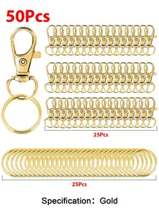 50pcs Key Chain Hooks with Key Rings, DIY Hanging Rope Jewelry Keychain Making Set, 25 Metal Lobster Claw Rings + 25 Separate Key Rings