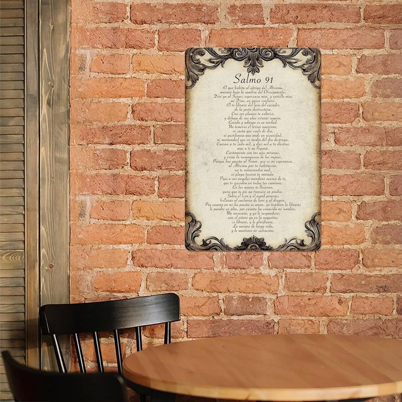 Vintage Spanish Psalm 91 Metal Sign Christian Wall Art Religious Home Decor