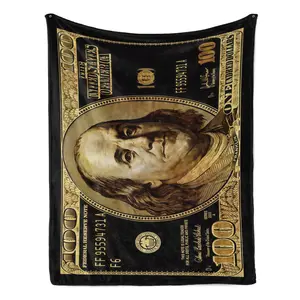 "Black Gold" $100 Bill Print Flannel Throw Blanket—hip-hop money-themed home decor perfect for the sofa, bedroom, or a dedicated personal space; an ideal gift for the hustler.
