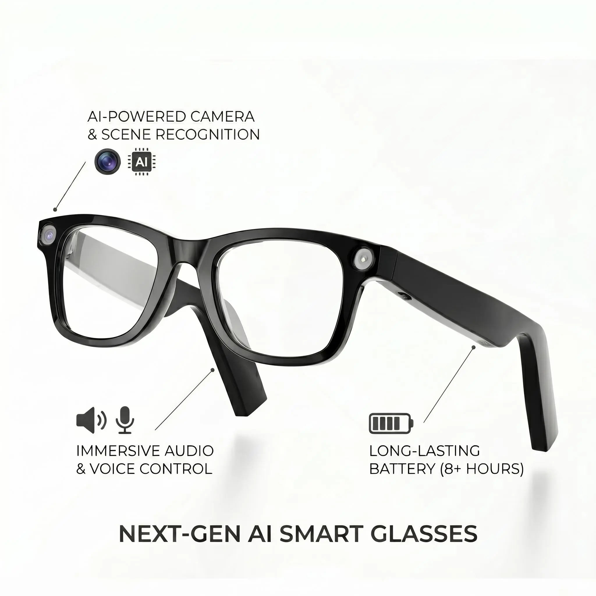 AI Wearable Smart Glasses with Bluetooth, 20MP HD Camera, 1080P Video Recording, Open-Ear Audio, Real-Time Translation, Voice Assistant for Vlogging, Travel