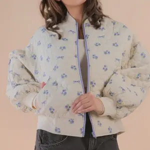 Floral Quilted Oversized Jacket: Blue