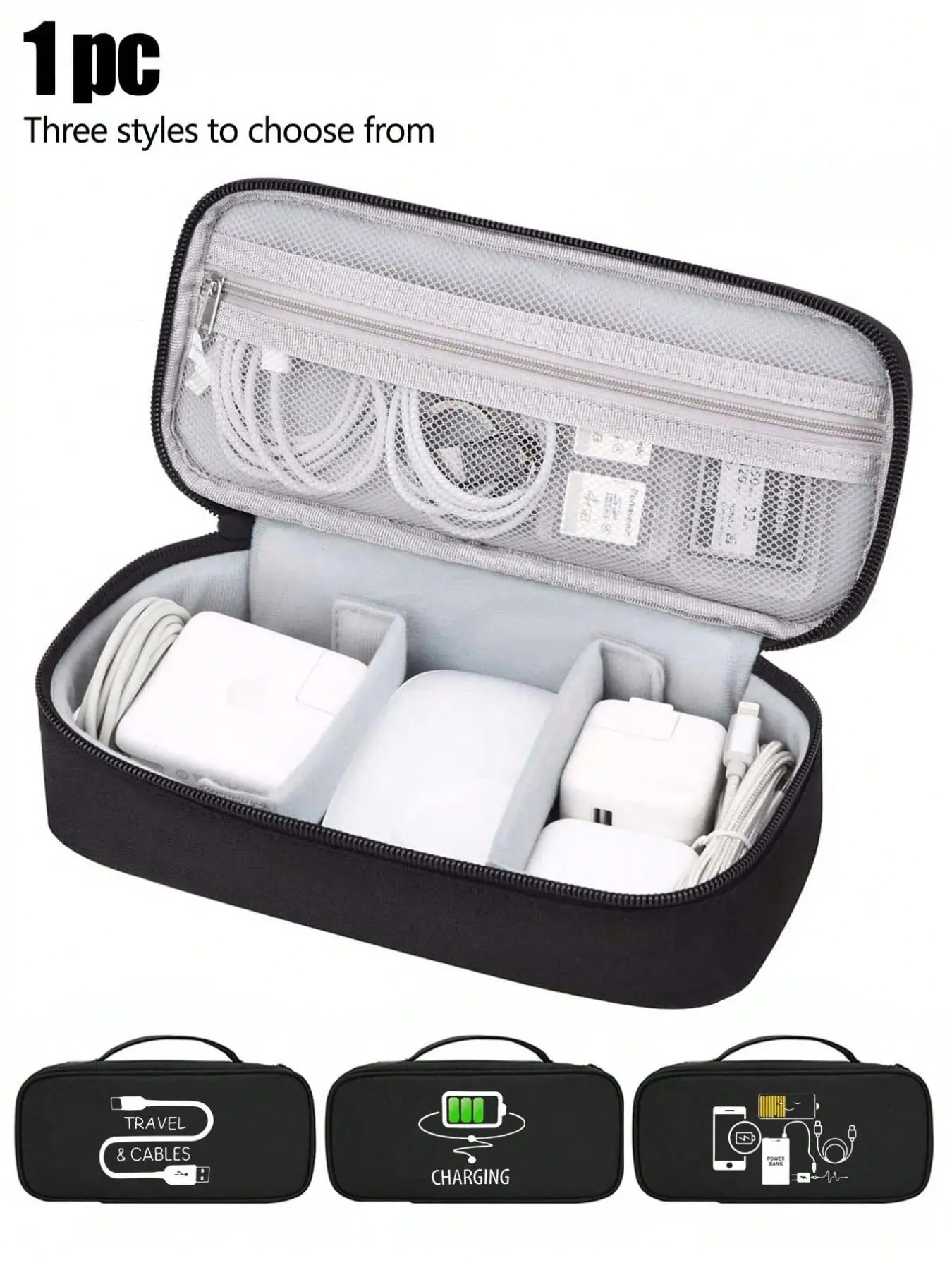 Digital Storage Bag, Large Capacity, Cartoon Charging Pattern, Reusable Storage Bags, Suitable for Home Office Kitchen School Travel, Cable Storage Bag, Zipper Organizer