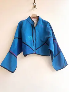 Reversible Kaira Quilted Cropped Jacket in Colors Electric Blue, Hibiscus Pink, White & Bone White, Sea Foam, Gold