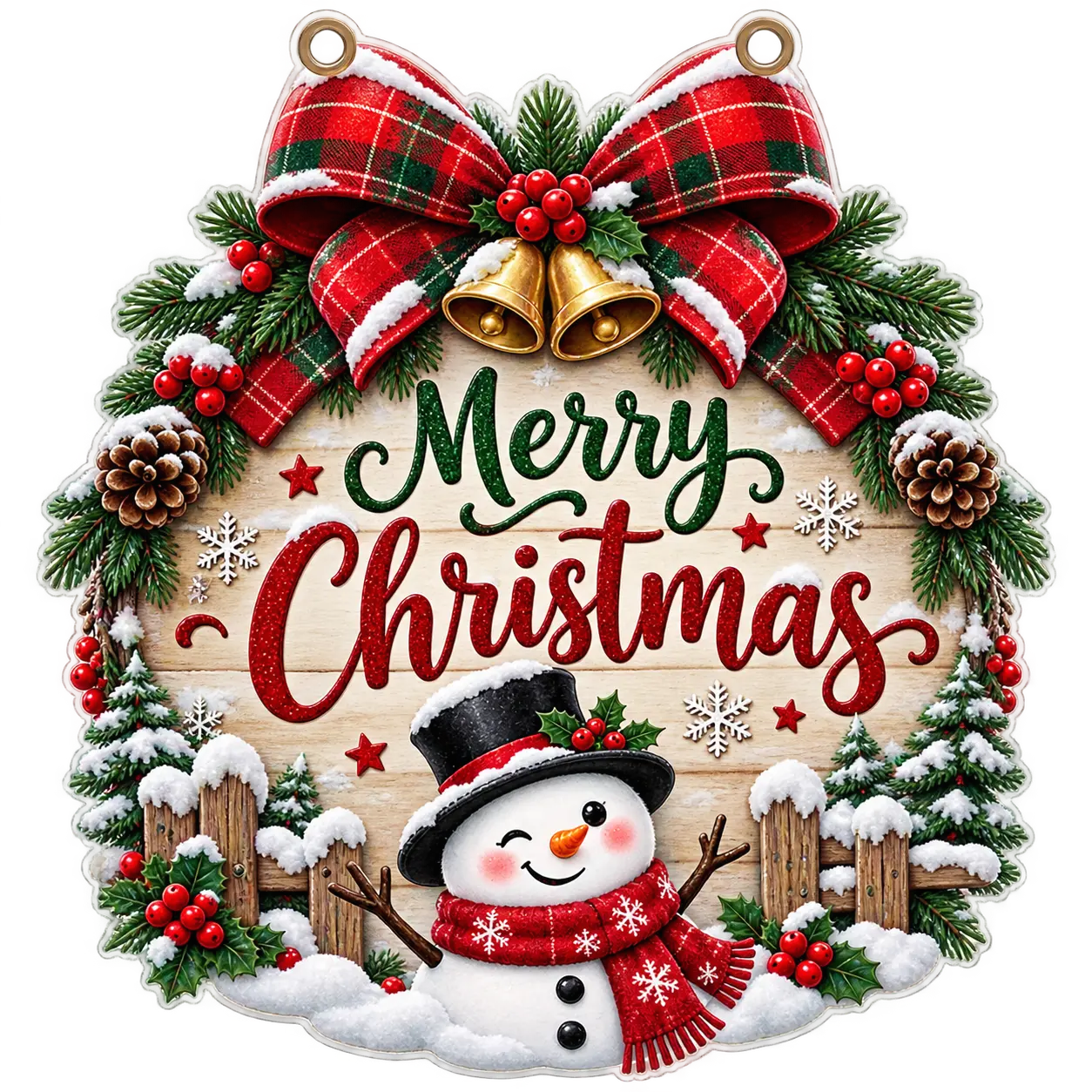 2D Flat Christmas Acrylic Hanging Sign, Merry Christmas Snowman Santa Cardinal Wreath Wall Door Decor, Holiday Welcome Plaque for Front Door, Window, Entryway, Porch, Home Decoration, Multiple Styles