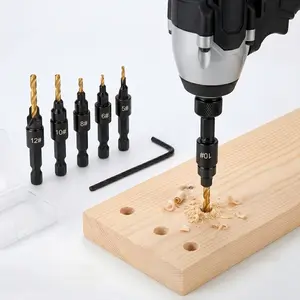 5PCS Adjustable Countersink Drill Bit Set with Depth Stop, Professional Wood Drill Bit Set, Ideal for Wood Drilling, Great Father's Day Gift