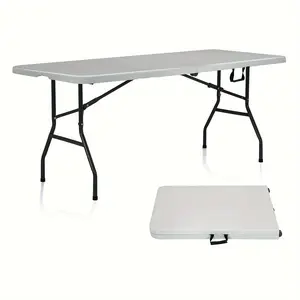 4FT/6FT/8FT Outdoor Folding Table Adjustable Height Camping Dining Tables Plastic Party Table Fold Up Table with Carrying Handle for Parties Picnic