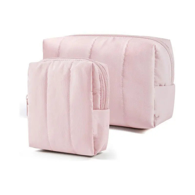 Makeup Bag Duo Set, Puffy Padded Travel Cosmetic Organizer with Slip-in Pockets, Large Toiletry Bag & Small Purse Pouch, Travel Essentials for Women