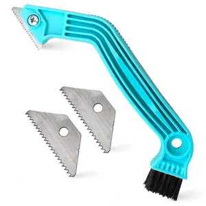 Grout Removal Tool - Caulk Remover Tool for Tiles, Tile Grout Scraper Saw, Grout Saw, Caulking Tools, Scraper, Scrubber Brush, Tile Joint Cleaning Brush, Removes Caulks Dirts (2 Extra Blades)