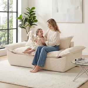 Winzoo 56" Boneless Loveseat Sofa, 2-Seater Boneless Sofa with Removable Cushions & 2 Pillows, Small Deep Seat Boneless Couch Compress Foam Sofa for Living Room, Apartments, & Office