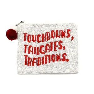 Beaded red and white football coin purse