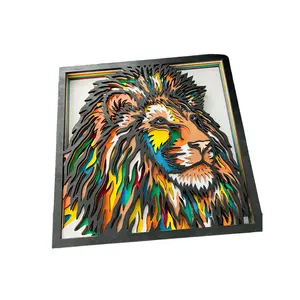Wall Decoration Lion Colorful Layer Wood Art 3D Art Multi-Layer Wood Art