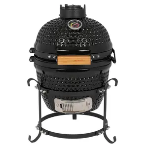 GEEKHOM Ceramic BBQ Charcoal Kamado Grill 13 inch Portable Tabletop BBQ Grill with Stainless Steel Grates Black, Black/Red