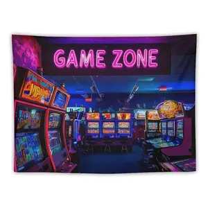Neon Arcade Tapestries With Game Zone Sign Perfect For Gaming Room And Retro Party Background Decor