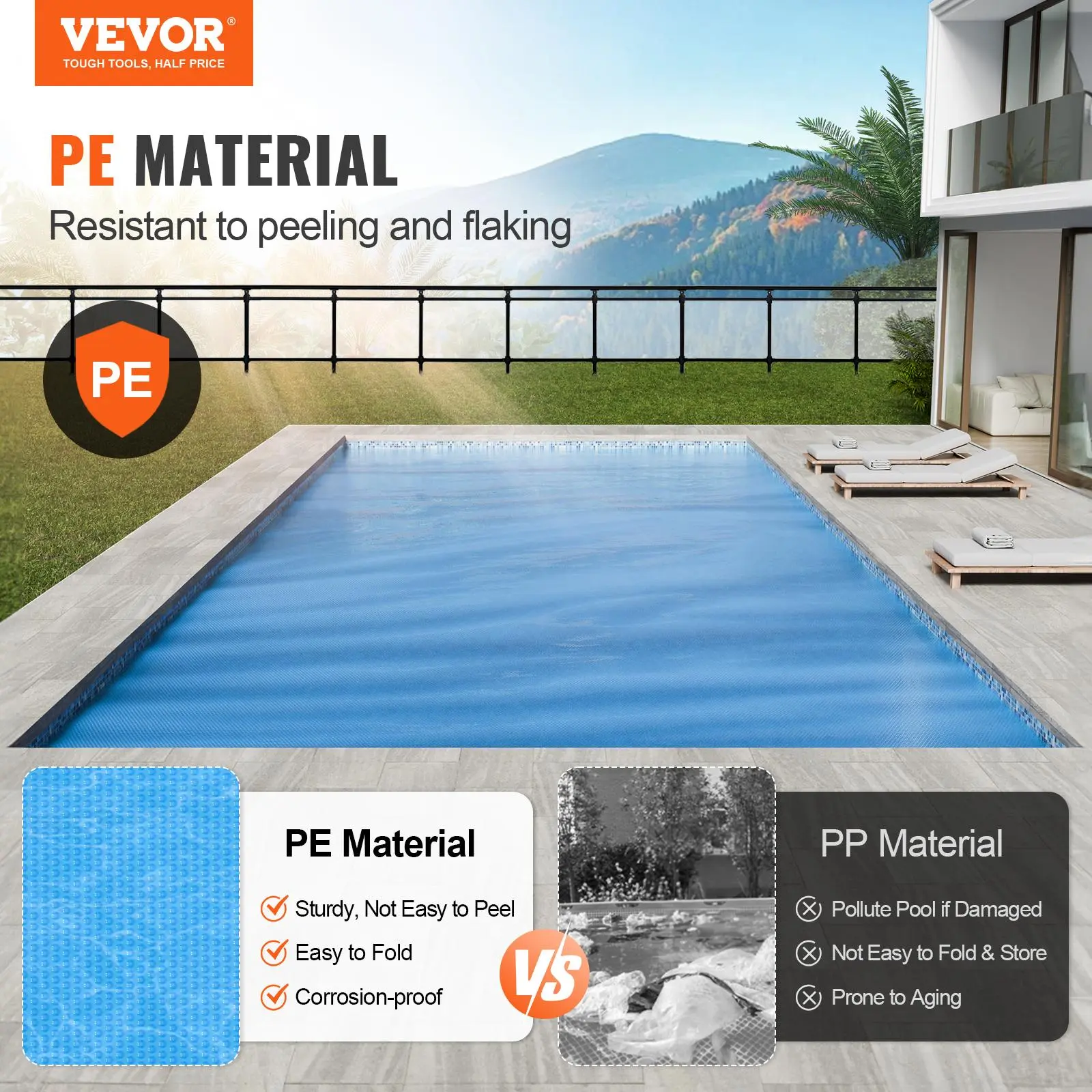 【summerfinds】VEVOR Solar Pool Cover, 28 x 14 ft Rectangle Solar Blanket for Pools, Inground Above Ground Swimming Pool Solar Cover, 12 mil Solar Covers Blue Thick