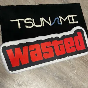 Tsunami Wasted Rug - Black with Red and White Text - Perfect for Home Decor and Floor Protection