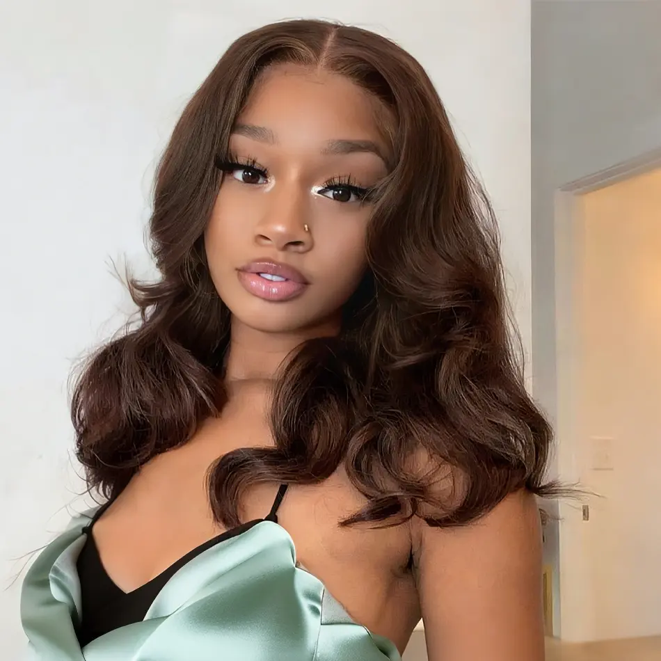 VRbest 200% Density Chocolate Brown Bob Wig Human Hair Glueless Wigs Pre Plucked Pre Cut Body Wave 5x5 HD Transparent Closure 100% Brazilian Virgin Hair High-Density Wig for Black Women Indian Hair Gift for Girlfriend Wife FamilySpringtok