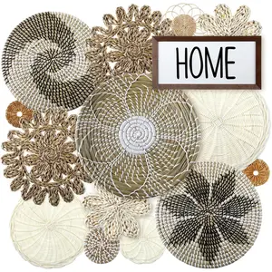 Xuhal 15 Pcs Boho Wall Basket Decor Hanging Woven Wall Basket Decorative Rustic Handcrafted Seagrass Baskets Round Woven Hanging Art for Home Farmhouse Kitchen Table Living Room (Elegant Style)