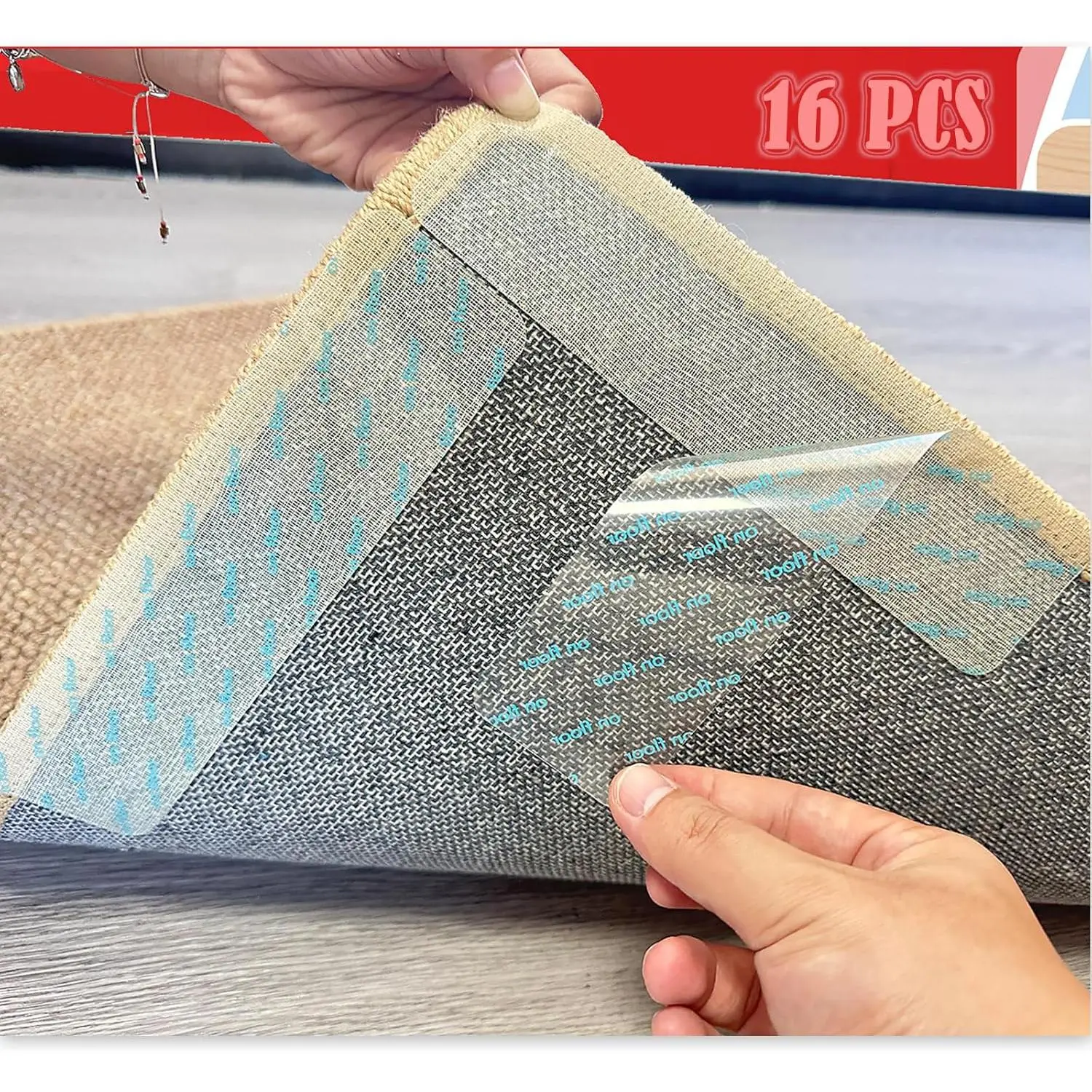 Rug Carpet Non Slip Grippers, 16 count Large Carpet Tape Pads , Removable  Adhesive Without , Double Sided Rug Carpet Tape Strips