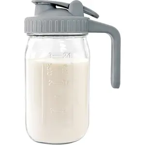 Breast Milk Pitcher-32 oz Glass Mason Jar Airtight Container with Pour Spout Handle for Breastmilk, Iced Tea, Ice Drinks Storage