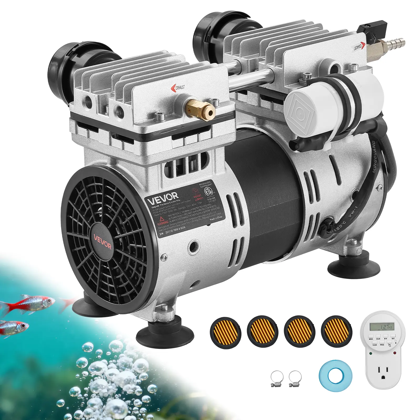 【SummerFinds】VEVOR Pond Aerator, 6.7CFM 1 HP Air Compressor, Lake Aerator for Ponds up to 3 Acres, Overheat Protection & Anti-Backflow Valve, 745W Powerful Motor, Pond Aeration Pump for Water Oxygen Circulation