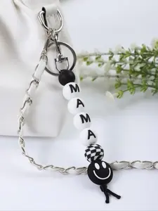 Letter Pattern Silicone Beaded Keychain, Cute Smile Face Beaded Keychain for Car Keys for Women & Men, Fashion Accessories for Daily Use, Trendy Cute Keychain