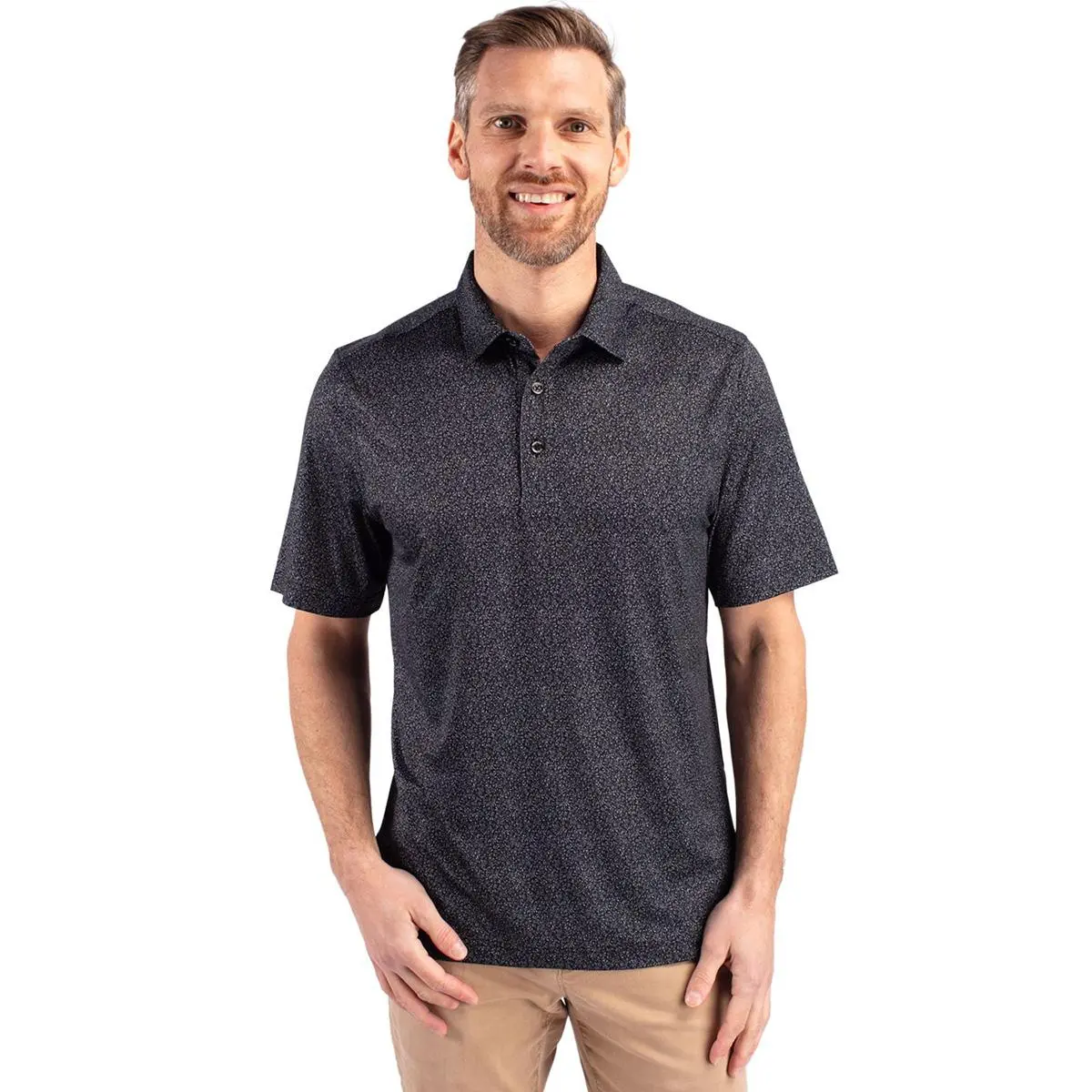 Cutter & Buck Pike Micro Floral Print Stretch Mens Polo Shirt