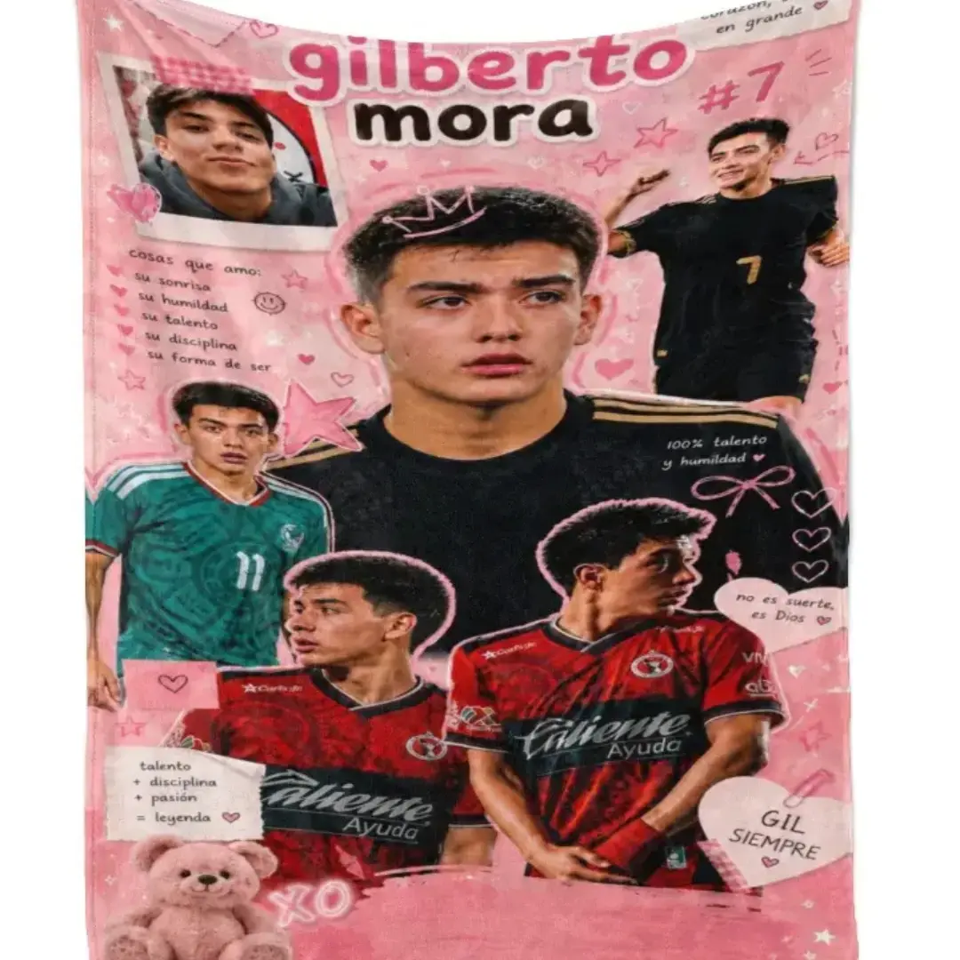 Gilberto Pink Mora Collage Print Classic Flannel Mexico Soccer Throw Blanket - Cozy Home Room House Decor Gift for Football Fans