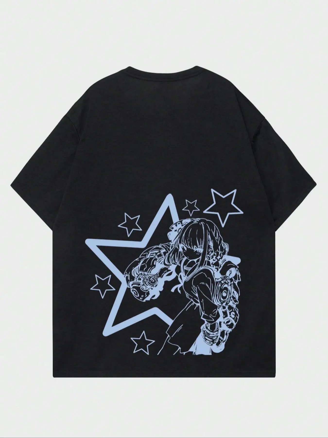 Men's Star & Cartoon Print Drop Shoulder Tee, Street Fashion Casual Graphic Half Sleeve Round Neck T-shirt For Daily Holiday Vacation Outdoor Wear