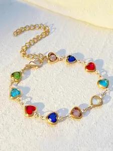 Fashion Colorful Heart Shaped Zircon Decor Bracelet, Fashion Jewelry for Party, Daily Clothing Decor, Trendy All-Match & Exquisite Jewelry for Birthday Gift