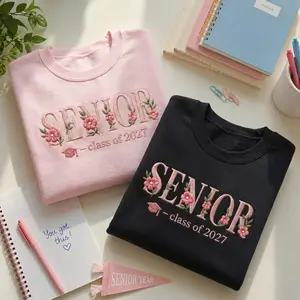 [SHIP FROM US] Floral embroidered senior letter sweatshirt 2027, Graduation sweatshirt for class of 2027, Personalized clothing for school spirit, Back-to-school shirt