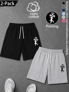 Unisex Y2K street-style two-piece set: 100% cotton casual athletic shorts featuring a cross print, elastic waistband drawstring, and loose fit—ideal for summer sports trends. Available in multiple colors; soft and breathable for comfortable everyday wear.