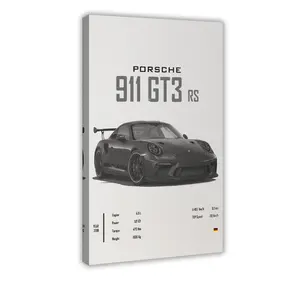 Morden Super Car 911 GT3 RS Poster for Men Cave Boys Room Canvas Racing Wall Art with Frame 12x18inch Perfect for Home Decor Office Dorm Decoration Birthday Party Gifts