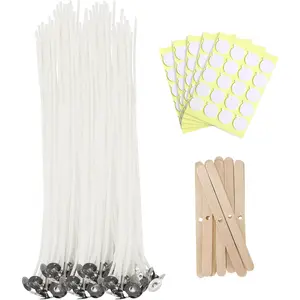 Candle Wicks for Candle Making 12 in 100 count with 100 count Wick Stickers and 10 count Candle Wick Holders, Cotton Wicks for Soy Wax, Beeswax, Coconut Wax