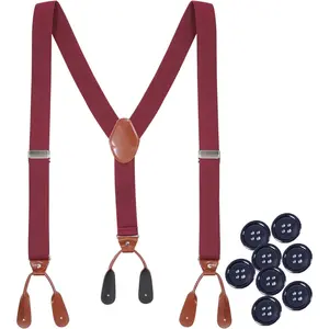 Button End Suspenders for Men, Y- Adjustable Elastic Heavy Duty Suspender 1.3 Inches Wide with 8 Buttons