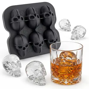 Skull-shaped ice cube molds, silicone ice cube trays, BPA-free freezer molds for making creepy skulls Ice Hockey, whiskey-mixed ice cubes, perfect for soft drinks, coffee, soda, kitchen restaurants, Halloween parties ,Black Utensils