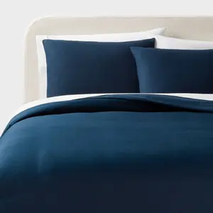 Full/Queen Washed Cotton Sateen Duvet Cover and Sham Set Dark Navy - Threshold Full/Queen Washed Cotton Sateen Duvet Cover and Sham Set Dark Navy - Threshold